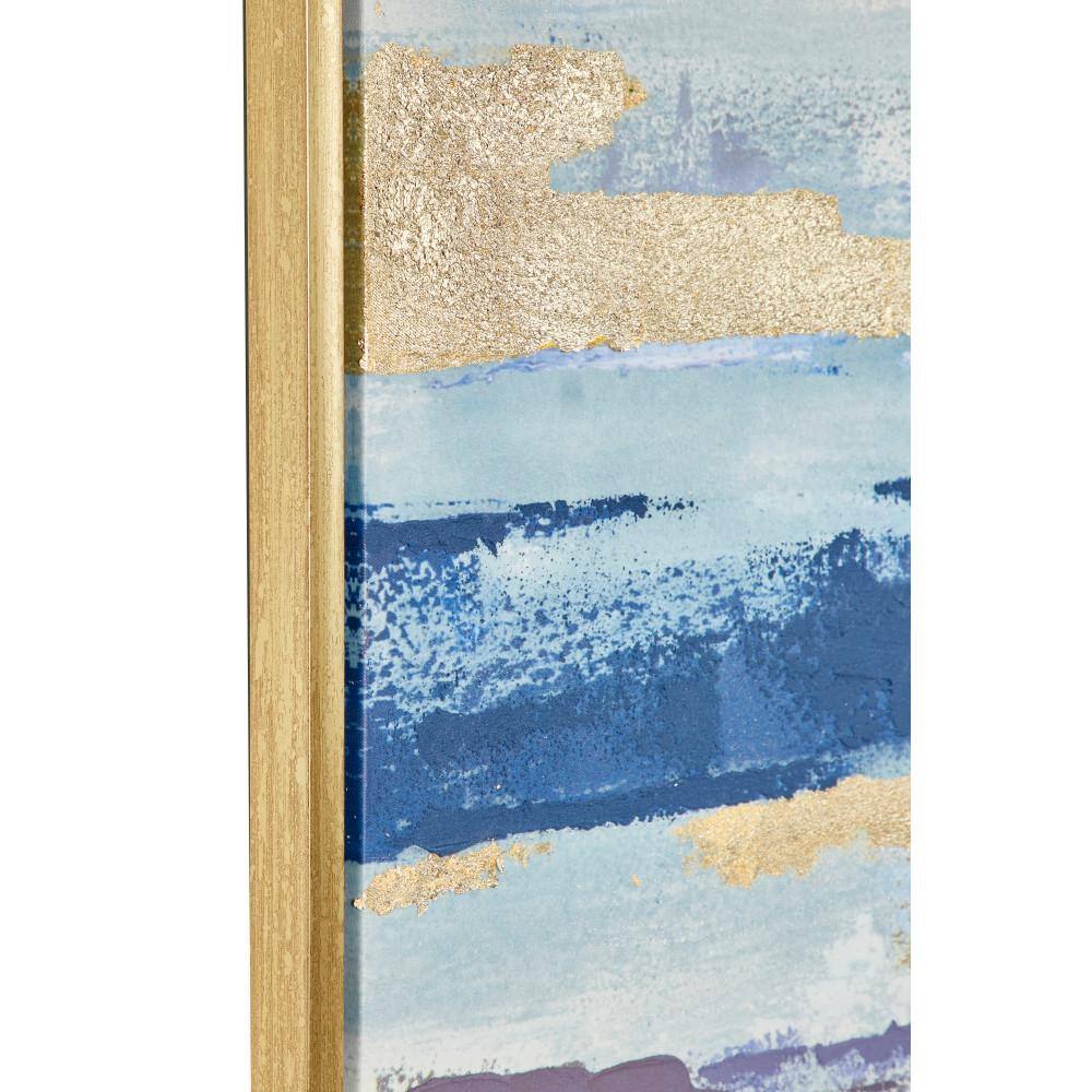 Large Blue and Gold Abstract Canvas Art with Gold Frame