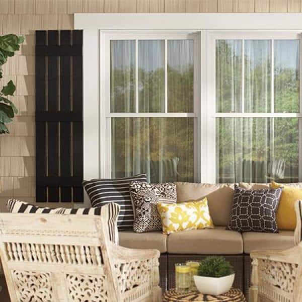16 in. x 55 in. Polypropylene Plastic 4-Board Open Board and Batten Shutters Pair in Winestone