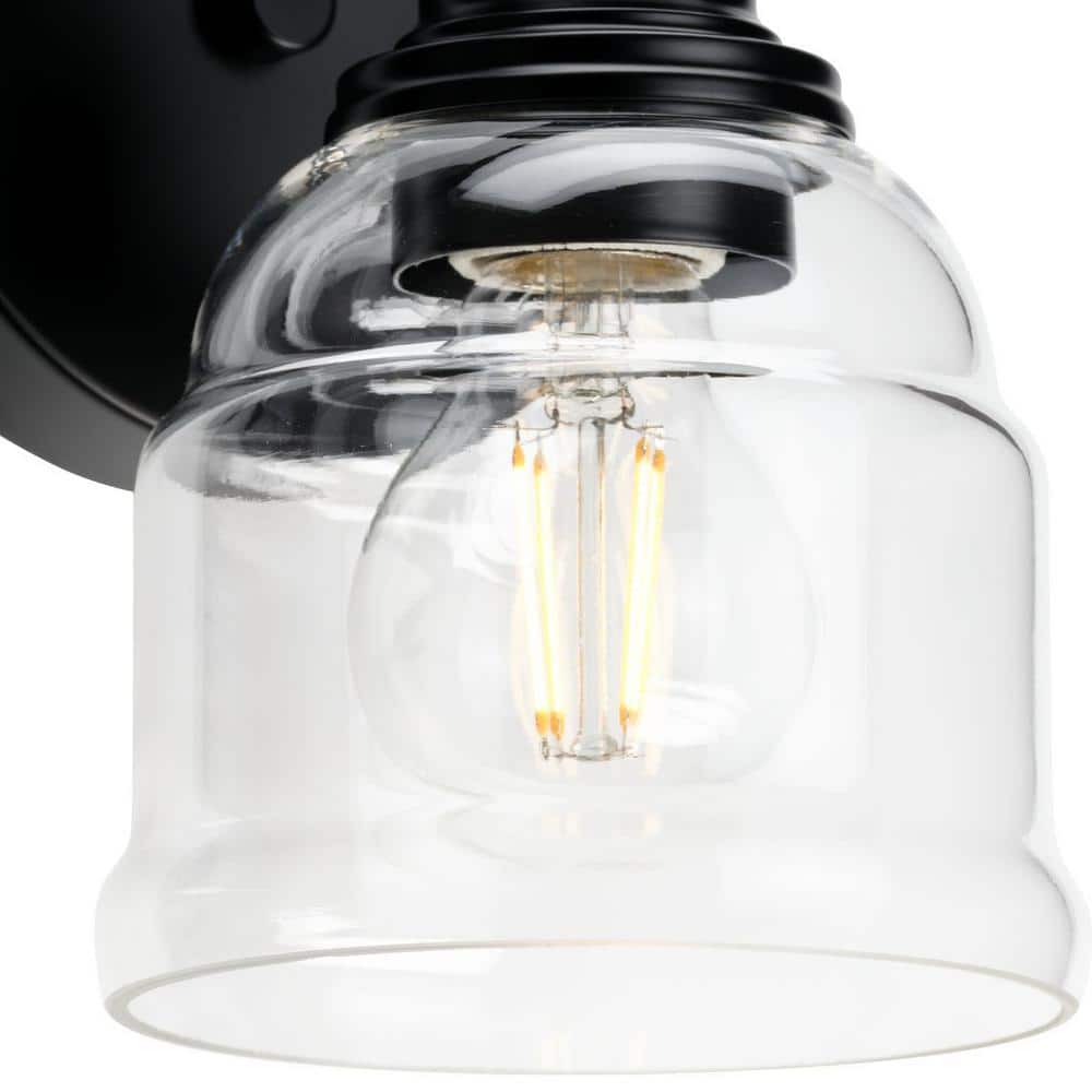 Matte Black Clear Glass Farmhouse Bath Vanity Light