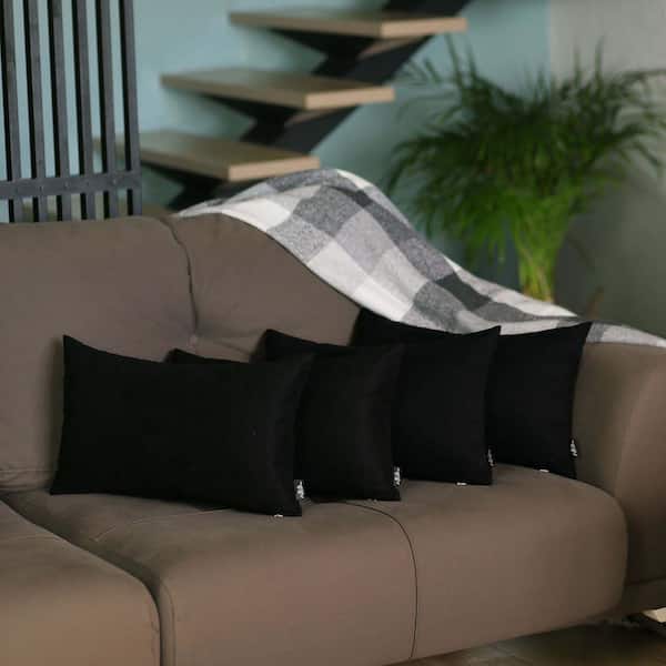 MIKE & Co. NEW YORK Decorative Farmhouse Black 12 in. x 20 in. Lumbar Solid Color Throw Pillow Set of 4