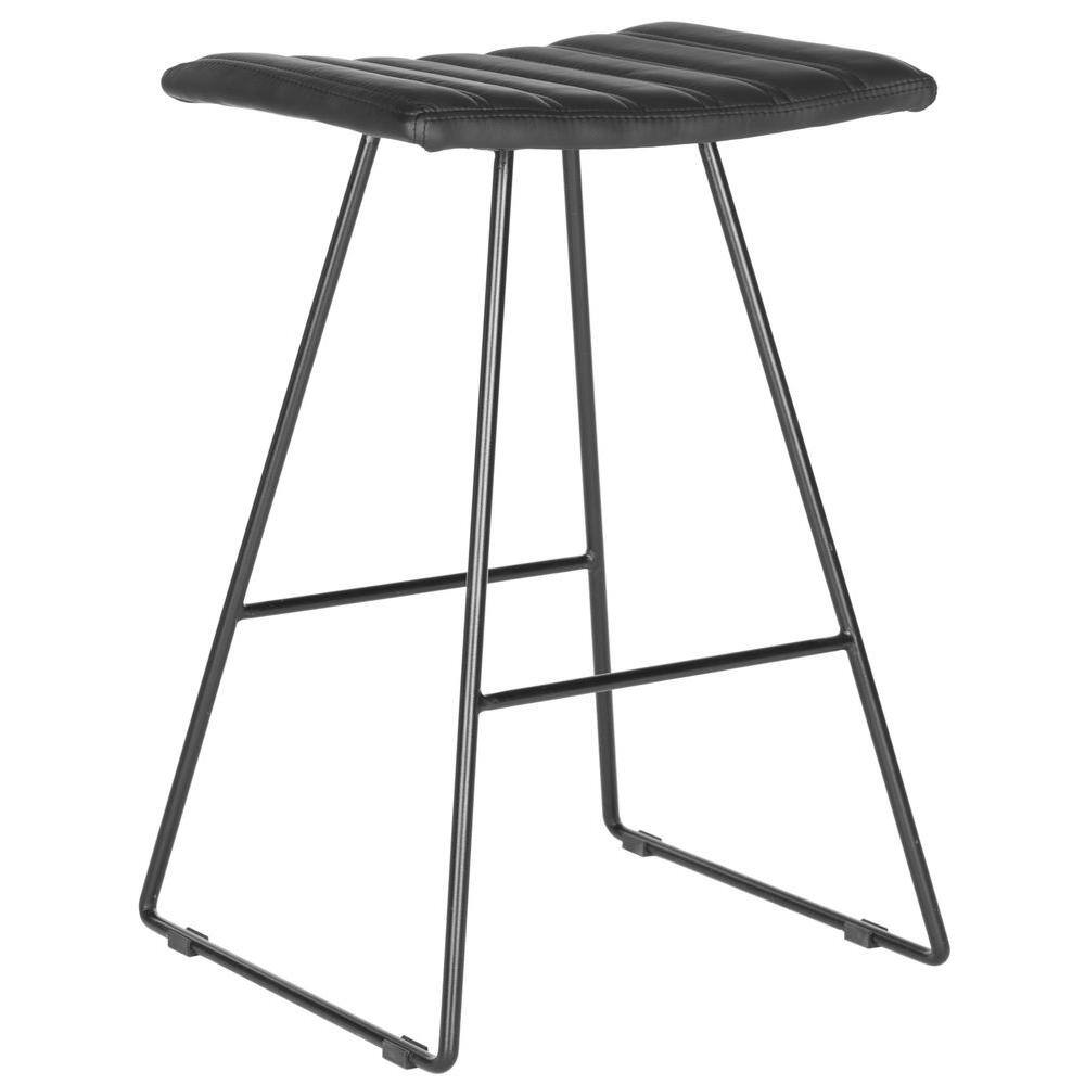 Akito Black Faux Leather and Metal Backless Counter Stools, Set of 2