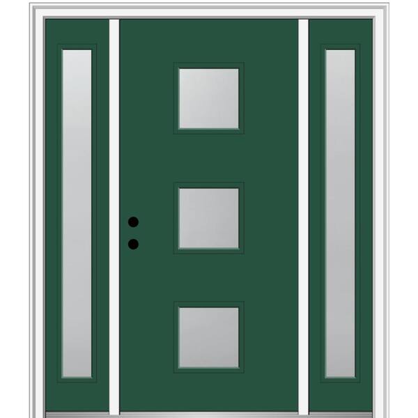MMI Door 64.5 in. x 81.75 in. Aveline Right-Hand Inswing 3-Lite Frosted Painted Fiberglass Smooth Prehung Front Door w/ Sidelites