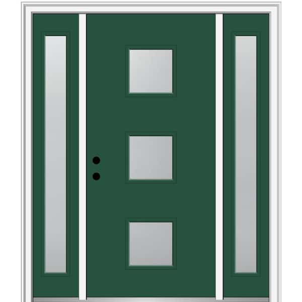MMI Door 68.5 in. x 81.75 in. Aveline Right-Hand Inswing 3-Lite Frosted Painted Fiberglass Smooth Prehung Front Door w/ Sidelites