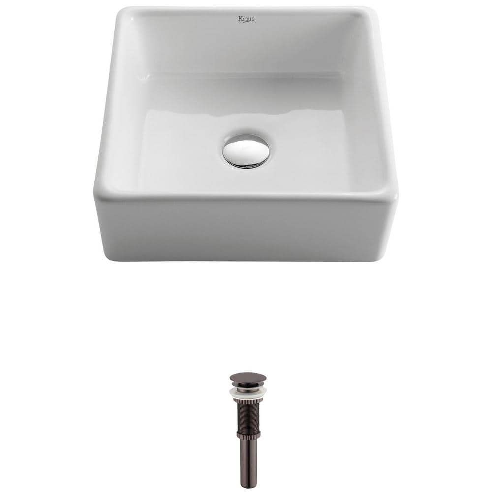 Modern Square Above-Counter White Ceramic Vessel Bathroom Sink