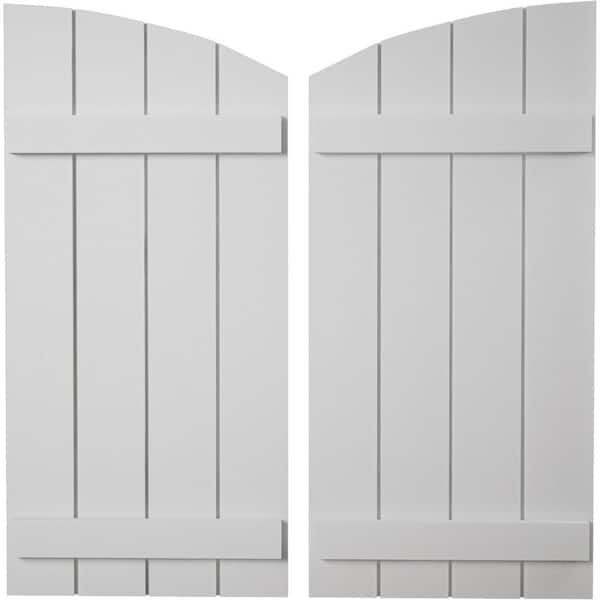 Ekena Millwork 22 in. x 74 in. Polyurethane Smooth 4-Board Joined Board and Batten Elliptical Top Faux Wood Shutters Primed Tan