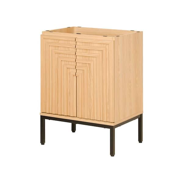 Rowan 24 in. W x 18 in. D x 33 in. H Geometric Modern Transitional 2-Shelf Bath Vanity Cabinet without Top in Oak