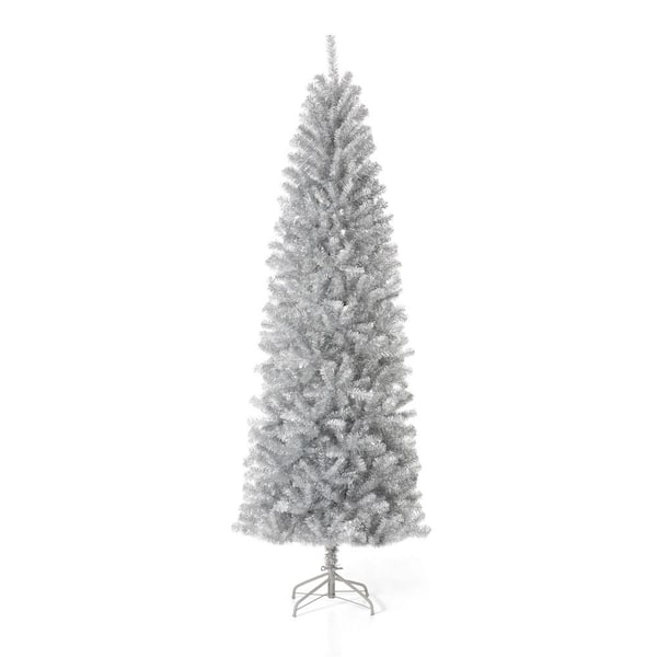 Glitzhome 7.5 ft. Silver Tinsel Artificial Christmas Tree