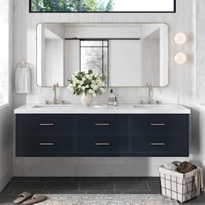 Hutton 73 in. W x 22 in. D x 19.6 in. H Bath Vanity in Midnight Blue with Carrara White Marble Top