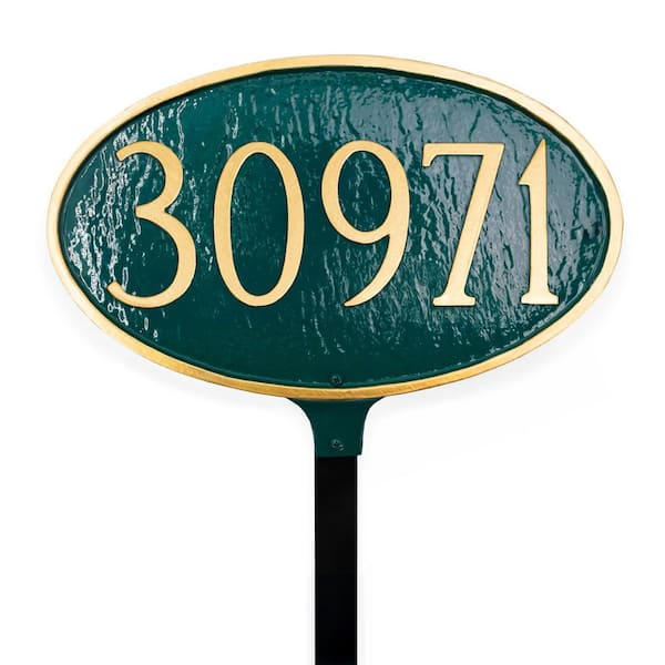 Classic Oval Small Address Sign Plaque with Lawn Stake - Hunter Green/Gold