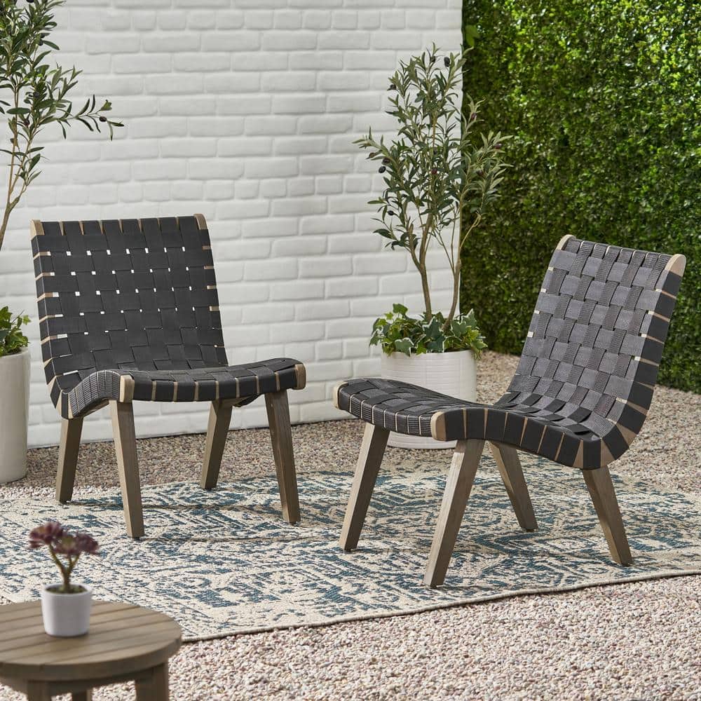 Wood Frame Outdoor Lounge Chair in Gray with Black Rope Weave Design Set of 2 price history on PriceWatchPro