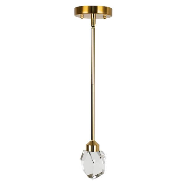 1-Light Gold Crystal Modern Minimalist Metal Integrated LED Pendant Light with Ceiling Hanging Light Shade