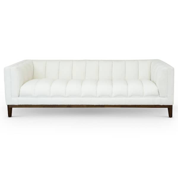 Jenny 90.5 in. Square Arm Boucle Fabric Mid Century Modern Rectangle Living Room Straight Sofa in Ivory