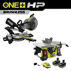 ONE+ HP 18V Brushless Cordless 2-Tool Combo Kit with Table Saw, Miter Saw, (2) 4.0 Ah Batteries, and Charger
