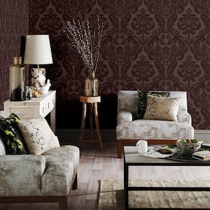Shadow Merlot Damask Paper Strippable Roll Wallpaper (Covers 56.4 sq. ft.)