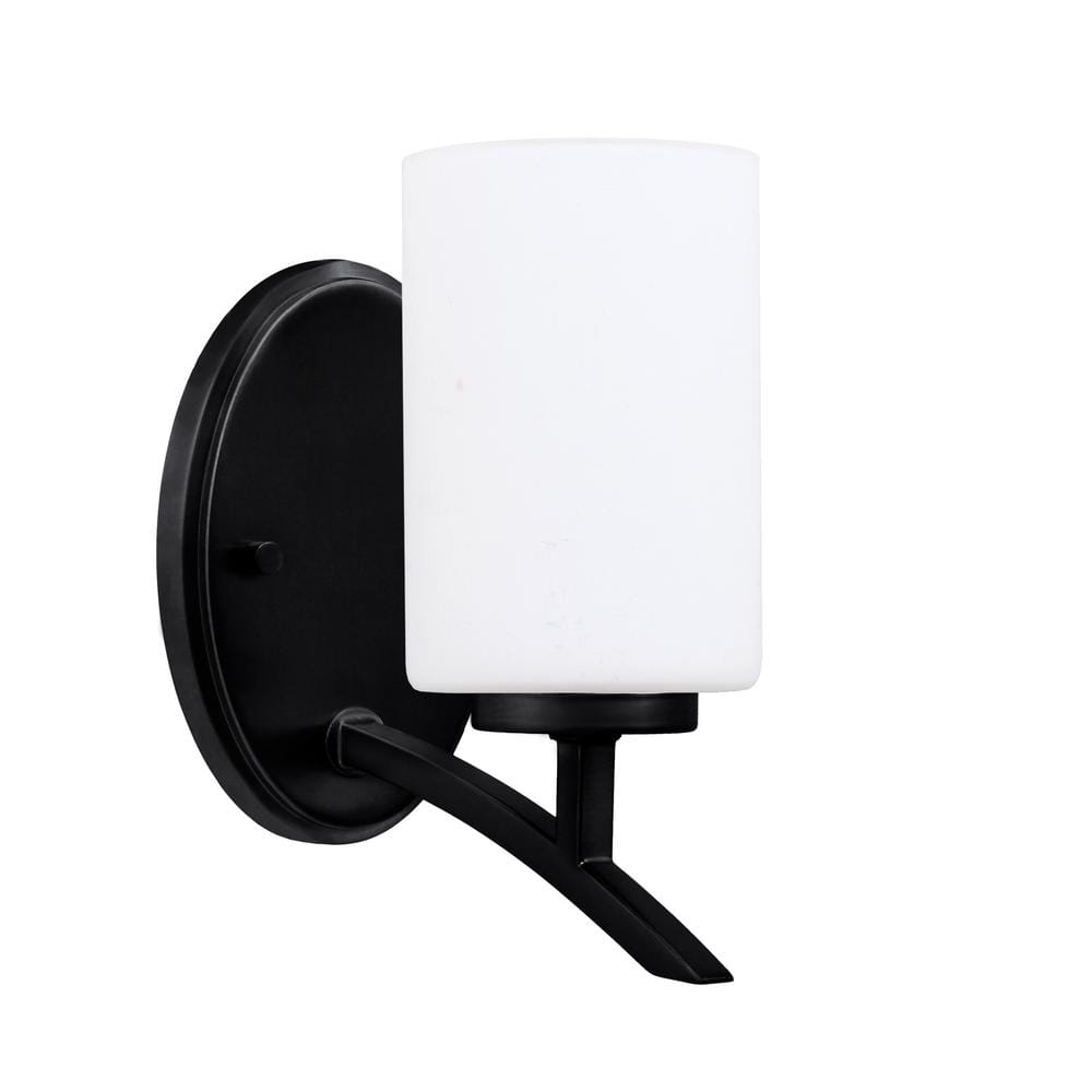 Siena 4 in. 1-Light Matte Black Sconce with 4 in. White Muslin Glass Shade 