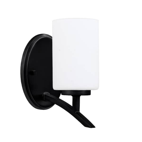 Unbranded Siena 4 in. 1-Light Matte Black Sconce with 4 in. White Muslin Glass Shade No Bulb Included