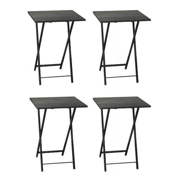 Angel Sar 26 in. Gray Metal 26 in. Outdoor Dining Foldable Snack Tray Table (4-Piece)