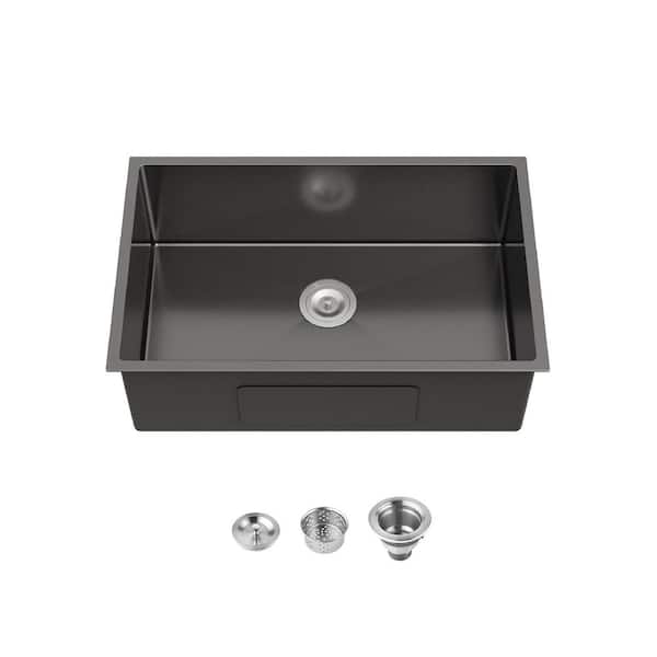 30 in. Undermount Single Bowl 18-Gauge Black Stainless Steel Kitchen Sink