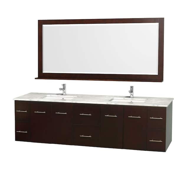 Wyndham Collection Centra 80 in. Double Vanity in Espresso with Marble Vanity Top in Carrara White and Undermount Sink