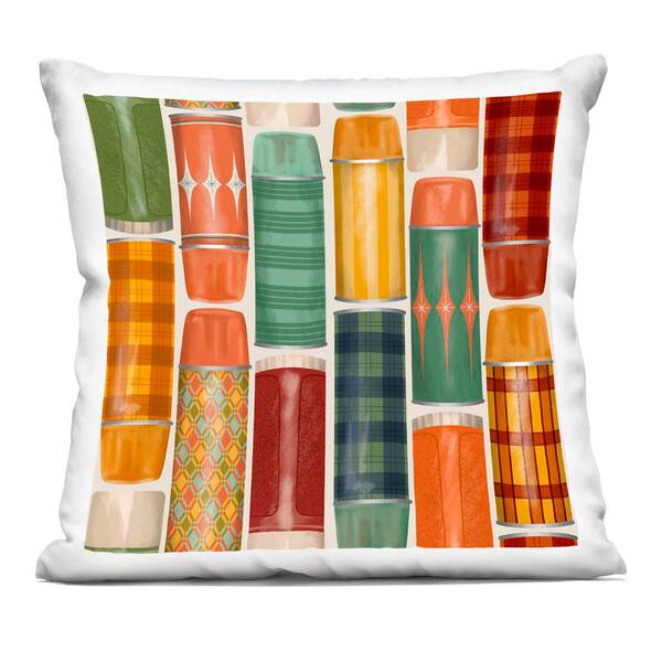 Retro Designs Fall Thermos Multi-Color Abstract Zipper Polyester 18 in. X 18 in. Throw Pillow