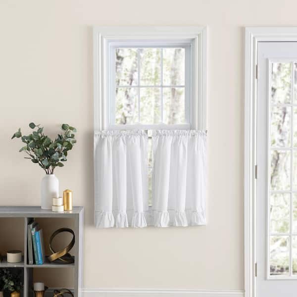 Ellis Curtain Classic Wide Ruffled Polyester/Cotton 84 in. W x 36 in. L Rod Pocket Sheer Tier Pair, White