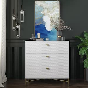 White 3-Drawer Wood Nightstand with Square Support Legs