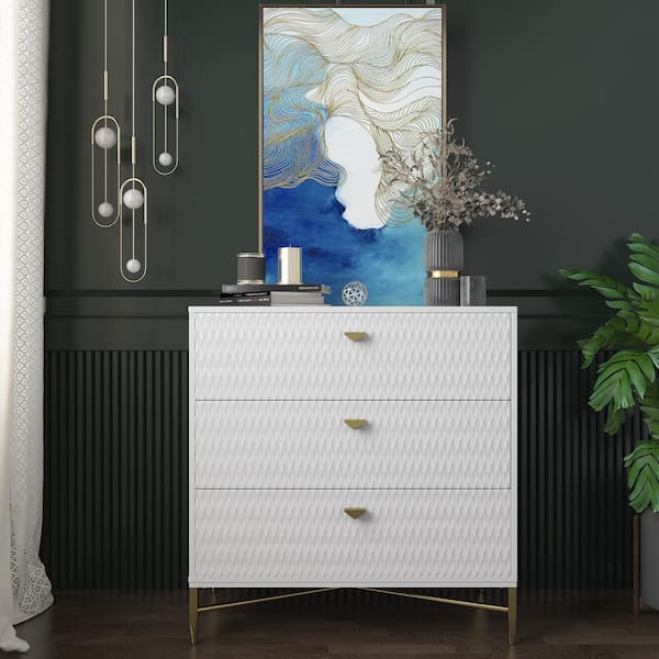 Boyel Living White 3-Drawer Wood Nightstand with Square Support Legs