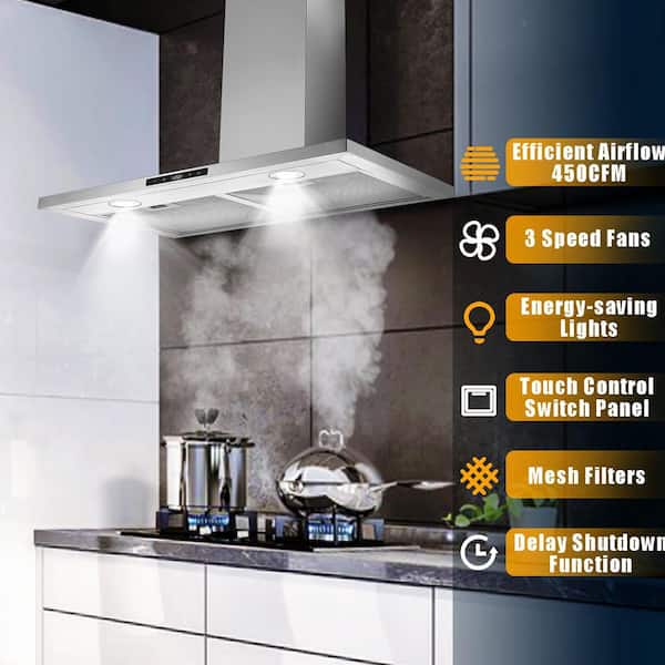 Dropship 30 Inch Range Hood Wall Mounted 450 CFM Touch Panel Kitchen  Stainless Steel Vented to Sell Online at a Lower Price