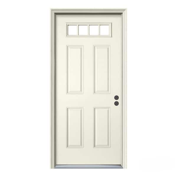 JELD-WEN 36 in. x 80 in. 4 Lite Primed Steel Prehung Left-Hand Inswing Front Door w/Brickmould