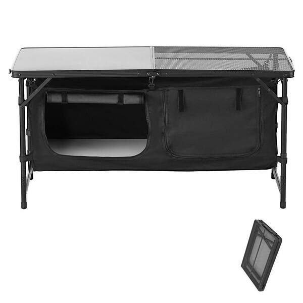 Outdoor Kitchen Stand, Collapsible BBQ Prep Table, Featherweight Aluminum Design with Storage Compartment, for Picnics