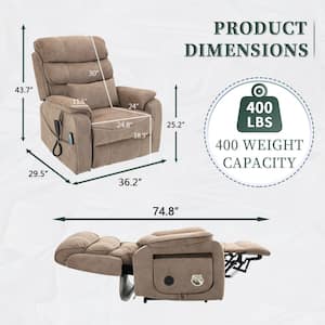 Boss Oversized Dual OKIN Motor Velvet Recliner Chair with Massage, Heating, Wireless charging and Cup Holder - Beige