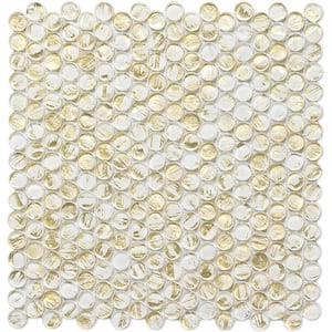 Majeste Glossy White and Gold 12.2 in. x 12.2 in. Glass Mosaic Wall and Floor Tile (10.34 sq. ft./case) (10-pack)