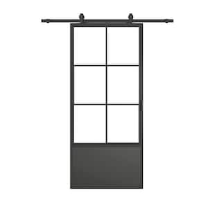 36 in. x 84 in. 3/4 Lites Clear Glass Black Steel Frame Interior Sliding Barn Door with Hardware Kit and Door Handle