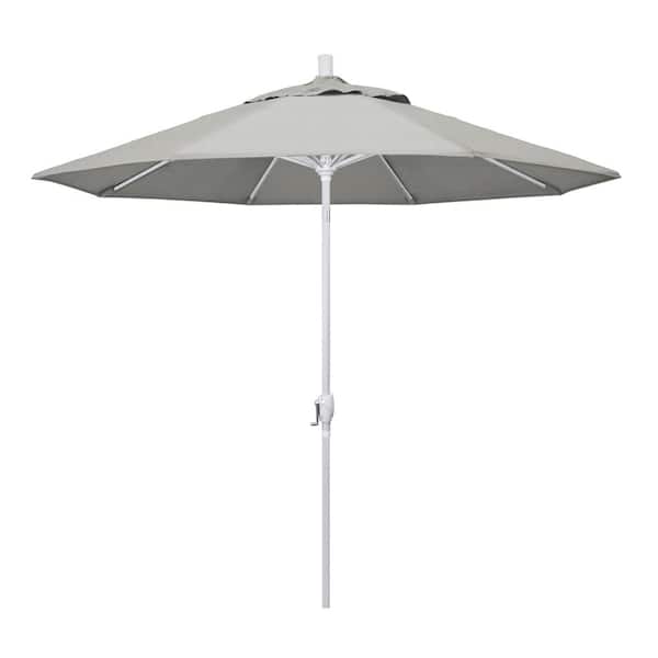 California Umbrella 9 ft. White Aluminum Pole Market Aluminum Ribs Push Tilt Crank Lift Patio Umbrella in Granite Sunbrella