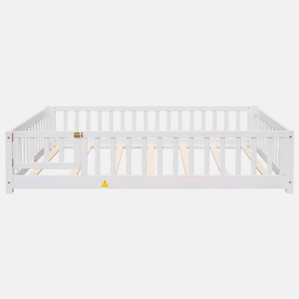 White Wood Frame Full Size Platform Bed with Fence without Door