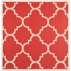 Courtyard Red 4 ft. x 4 ft. Square Geometric Indoor/Outdoor Patio  Area Rug