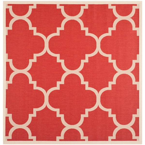 SAFAVIEH Courtyard Red 4 ft. x 4 ft. Square Geometric Indoor/Outdoor Patio  Area Rug