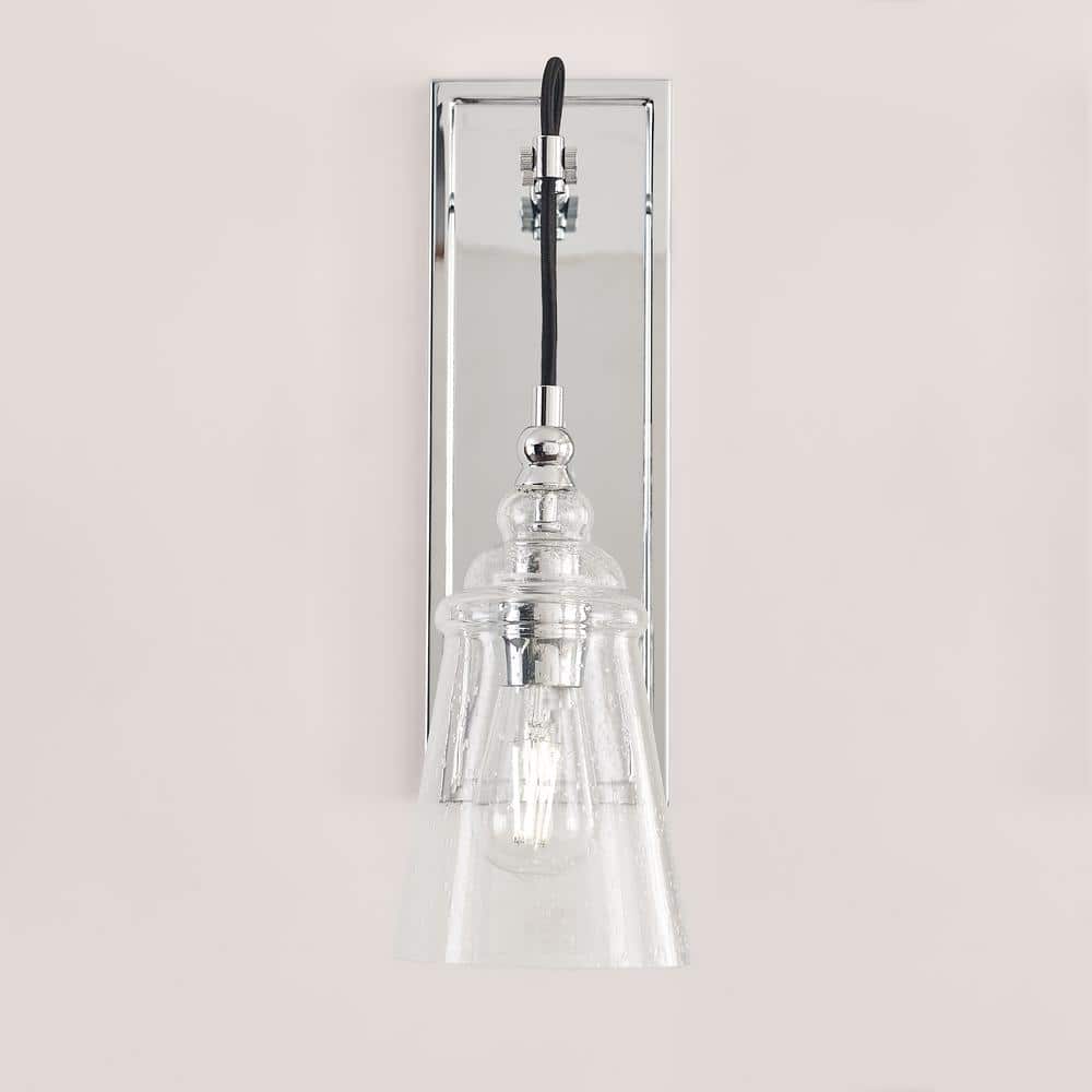 Chrome Dimmable Clear Seeded Glass Wall Sconce