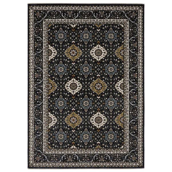 8 X 11 Navy Blue, Gold Medallion Washable Area Rug Runner Rug