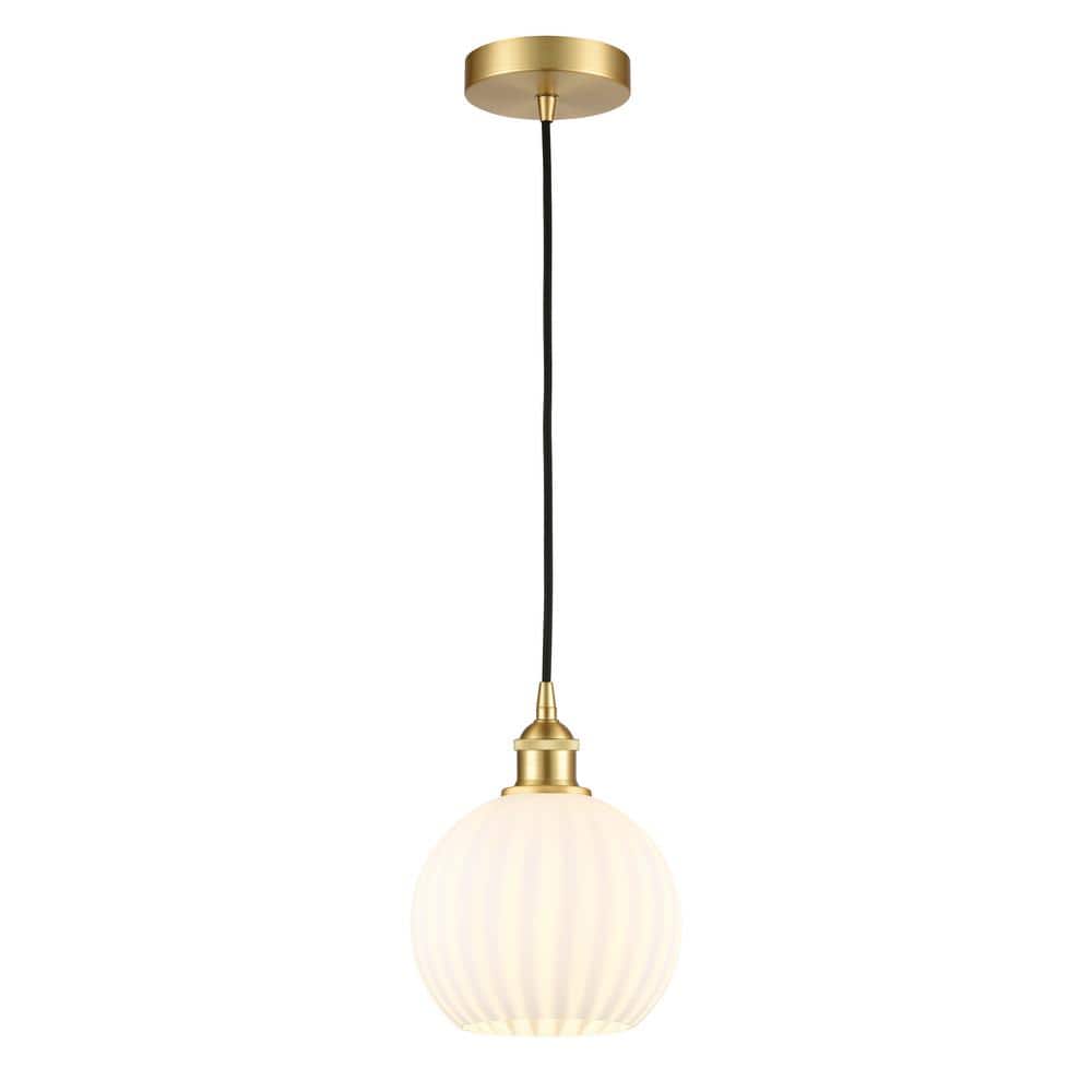 White Venetian 100-Watt 1-Light Satin Gold Standard Mini Pendant Light with Painted Glass Shade, No Bulbs Included price history on PriceWatchPro