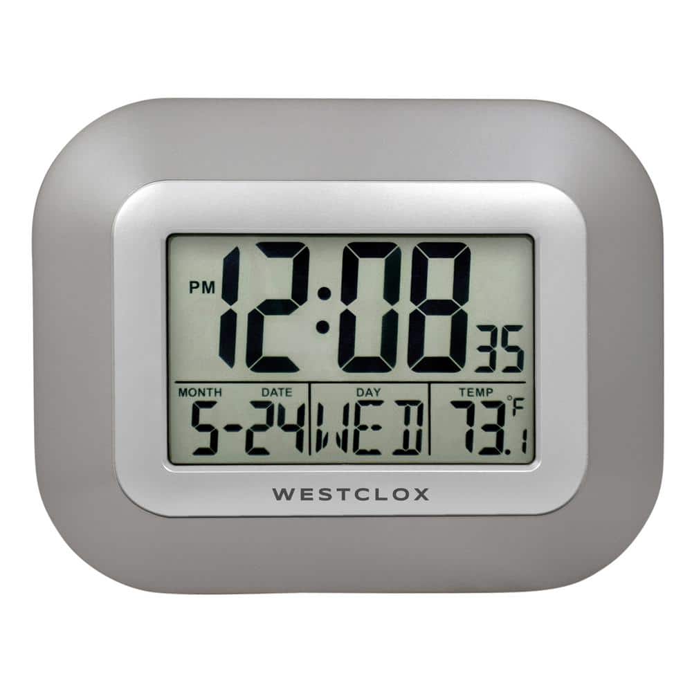 Silver Digital LCD Wall Clock with Temperature Display