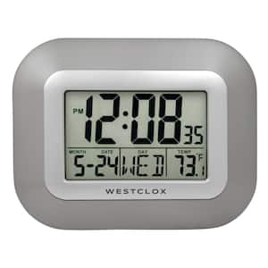 Modern Design Silver Easy To Read LCD Display Wall Clock with Large Numbers and Day, Date, and Temperature Display