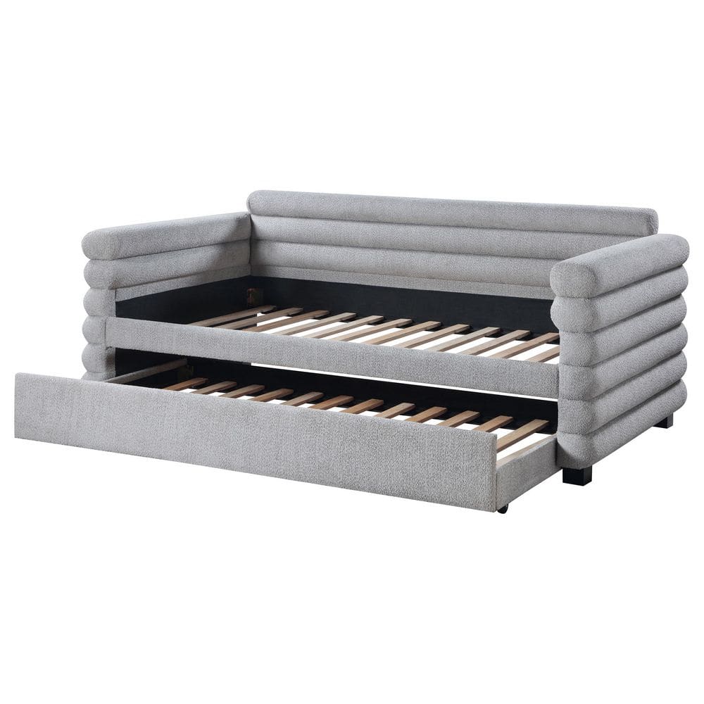Gray Boucle Upholstered Twin Daybed with Trundle