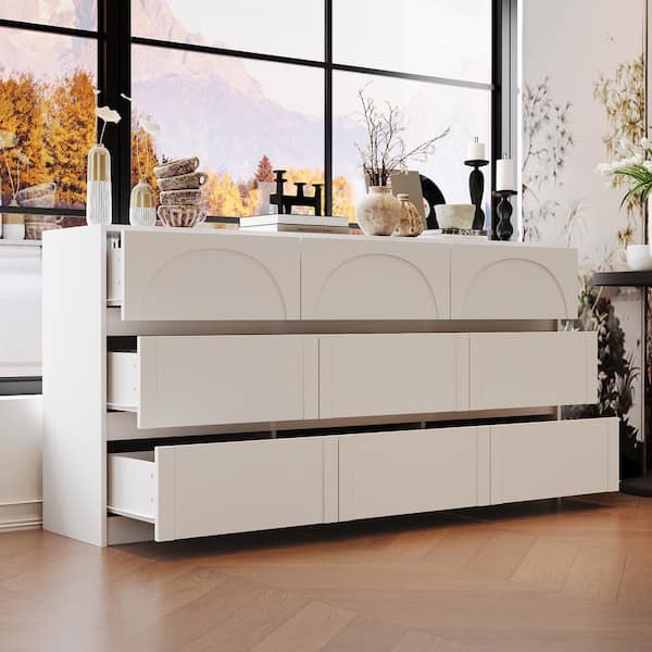 9-Drawer White Wood Dresser Chest of Drawer Modern Style 31.5 in. H x 63 in. W x 13.7 in. D