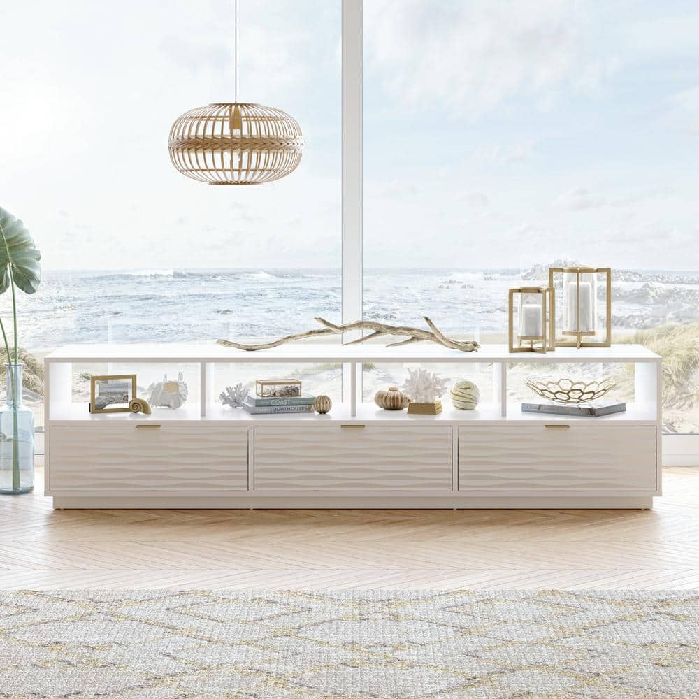 White 80'' Media Console with Cabinet and Drawers