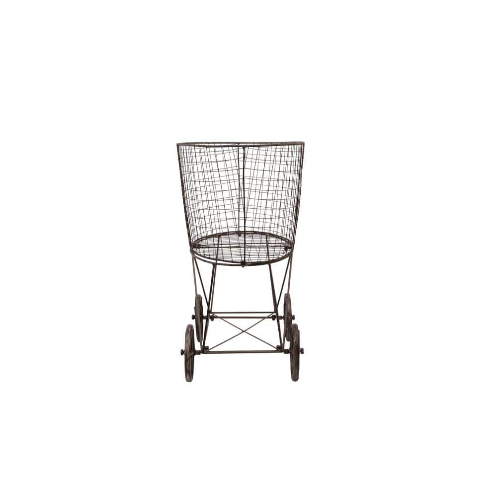 Black Metal Rustic Laundry Basket with Wheels