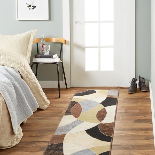 Optimum Napoli Beige/Black 2 ft. x 7 ft. Geometric Runner Area Rug