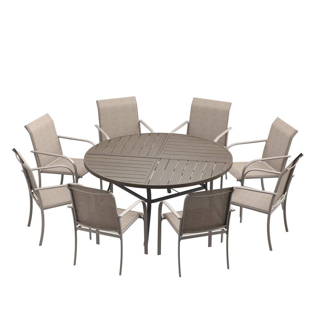 9-Piece Metal Outdoor Patio Dining Set with 53.1 in. Gray Wood-Like Round Table and 8-Sandshell Dining Chairs price history on PriceWatchPro