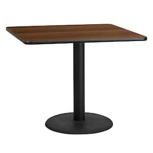 36 in. Square Walnut Laminate Table Top with 24 in. Round Table Height Base