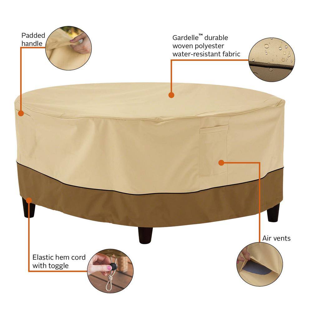 Beige and Brown Water-Resistant Round Patio Ottoman Cover